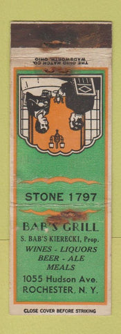 Matchbook Cover - Bab's Grill Rochester NY WORN