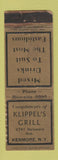 Matchbook Cover - Klippel's Grill Kenmore NY WORN