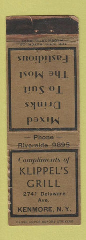 Matchbook Cover - Klippel's Grill Kenmore NY WORN