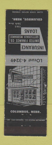 Matchbook Cover - United Finance Insurance Columbus NE