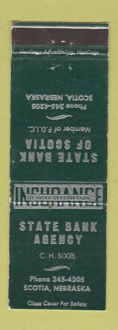 Matchbook Cover - State Bank Agency Scotia NE WEAR