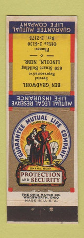 Matchbook Cover - Ben Bradwohl Insurance Lincoln NE Guarantee Mutual WEAR