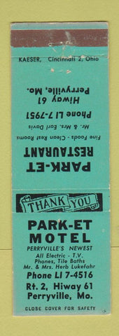 Matchbook Cover - Park Et Motel Perryville MO