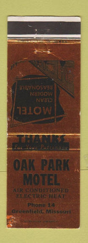Matchbook Cover - Oak Park Motel Greenfield MO low phone #