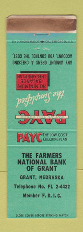 Matchbook Cover - Farmers National Bank Grant NE WORN