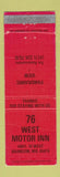 Matchbook Cover - 76 West Motor Inn Branson MO