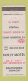 Matchbook Cover - Holly Motel Brattleboro VT