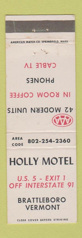Matchbook Cover - Holly Motel Brattleboro VT