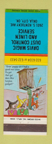 Matchbook Cover - Davis Magic Dust Control and Linen Service Oklahoma City OK