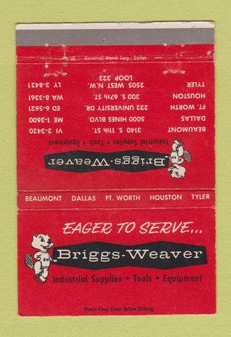 Matchbook Cover - Briggs Weaver Industrial Supply Dallas Tyler TX WEAR 40 Strike