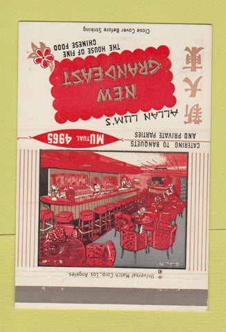 Matchbook Cover - Allan Lim's New Grandwest Chinese Los Angeles CA 40 Strike