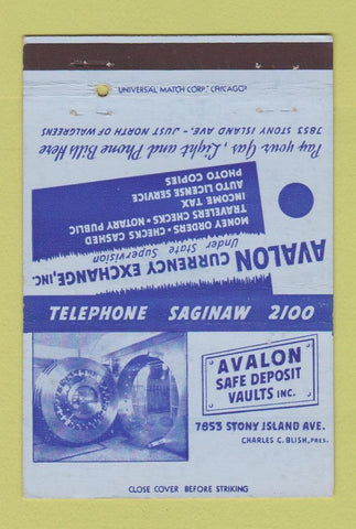 Matchbook Cover - Avalon Safe Deposit Banks Chicago IL 40 Strike