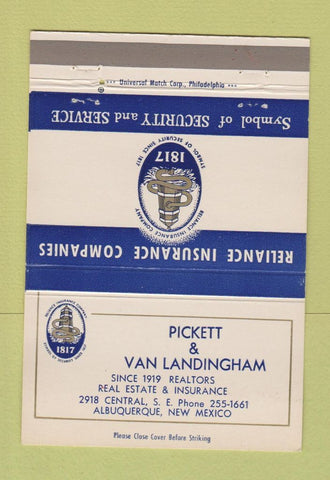 Matchbook Cover - Pickett Van Landingham Insurance Albuquerque NM 40 Strike