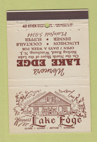 Matchbook Cover - Lake Edge Watchung NJ restaurant 40 Stick
