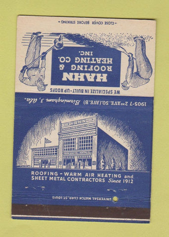 Matchbook Cover - Hahn Roofing Heating Birmingham AL 40 Strike