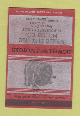 Matchbook Cover - Wazee Electric Motor Denver Colorado ADVANCE 40 Strike
