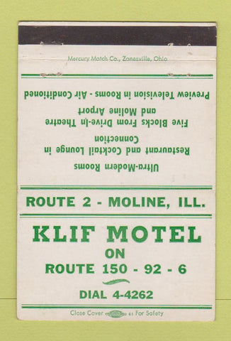 Matchbook Cover - Klif Motel Moline IL 40 Strike