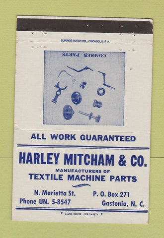 Matchbook Cover - Harley Mitcham Textile Machine Parts Gastonia NC 40 Strike