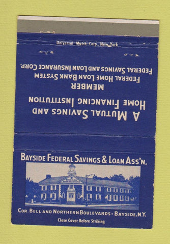 Matchbook Cover - Bayside Federal Savings and Loan Bayside NY 40 Strike