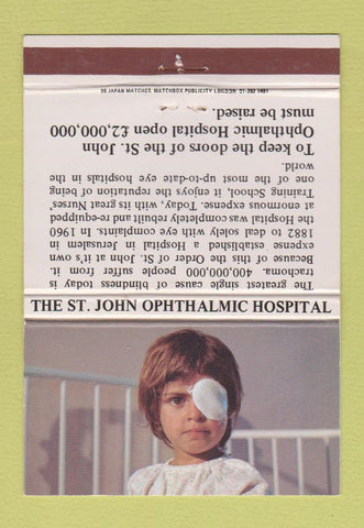 Matchbook Cover - St John Ophthalmic Hospital UK England London 40 Strike