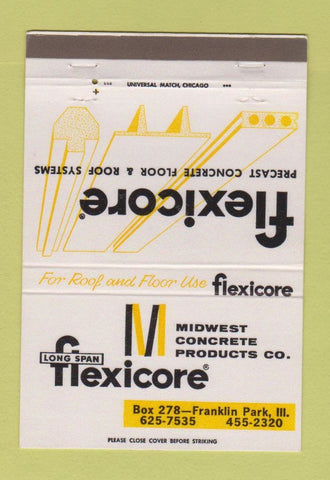 Matchbook Cover - Flexicore Midwest Concrete Franklin Park IL 40 Strike