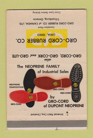 Matchbook Cover - Gro Cord Rubber Shoe Soles Lima OH 40 Strike