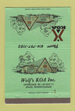 Matchbook Cover - KOA Camping Wolf's Knox PA 40 Strike