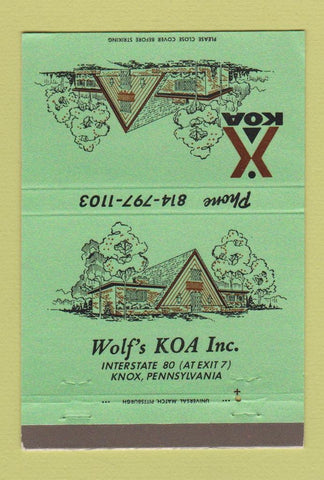 Matchbook Cover - KOA Camping Wolf's Knox PA 40 Strike