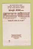 Matchbook Cover - KOA Camping Wolf's Knox PA 40 Strike