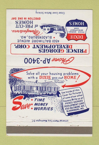 Matchbook Cover - Prince Georges Building Homes Bladensburg MD 40 Strike