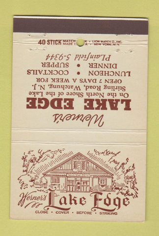 Matchbook Cover - Werner's Lake Edge Watchung NJ restaurant 40 Stick