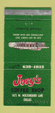 Matchbook Cover - Joey's Coffee Shop Dallas TX WEAR 30 Strike