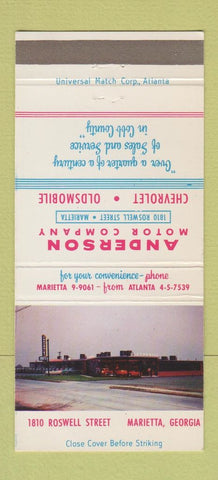 Matchbook Cover - Anderson Motors Chevrolet Oldsmobile Marietta GA 30 Strike