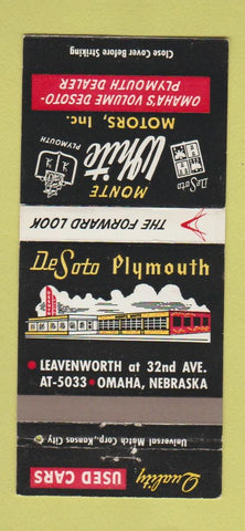 Matchbook Cover - Monte White DeSoto Plymouth Omaha NE 30 Strike
