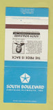Matchbook Cover - South Boulevard Chrysler Plymouth Charlotte NC 30 Strike