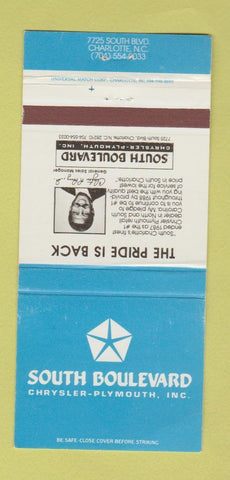 Matchbook Cover - South Boulevard Chrysler Plymouth Charlotte NC 30 Strike