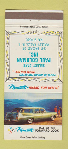 Matchbook Cover - Plymouth Paul Goldman Valley Falls RI 30 Strike