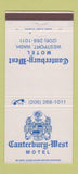 Matchbook Cover - Canterbury West Motel Westport WA 30 Strike