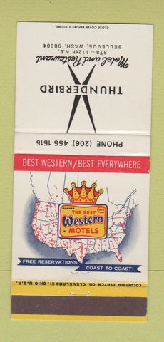 Matchbook Cover - Thunderbird Motel Restaurant Bellevue WA 30 Strike