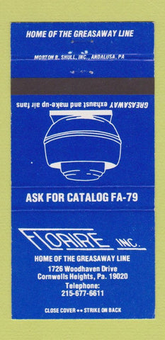 Matchbook Cover - Floaire Greasaway Line Cornwells Heights PA fans 30 Strike