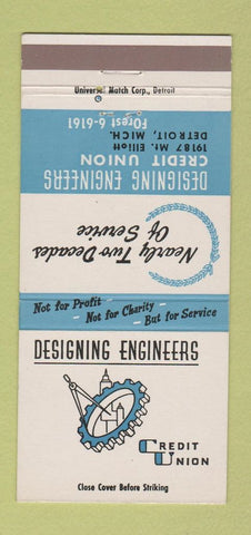 Matchbook Cover - Design Engineers Credit Union Detroit MI 30 Strike