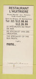 Matchbook Cover - L'Huitriere Restaurant Belgium? 30 Strike