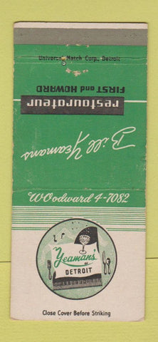 Matchbook Cover - Yeaman's Restaurant Detroit MI WEAR 30 Strike