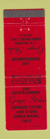 Matchbook Cover - Grape Stake Lebanese Restaurant Sierra Madre CA