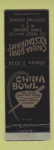 Matchbook Cover - China Bowl Restaurant Chinese New York City wEAR