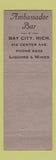Matchbook Cover - Ambassador Bar Bay City MI