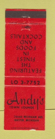 Matchbook Cover - Andy's Town Lounge Inkster MI