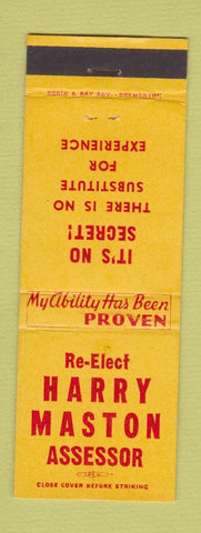 Matchbook Cover - Harry Maston Assessor Election Kitsap WA