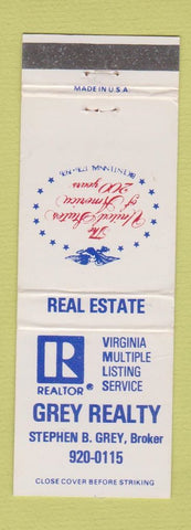 Matchbook Cover - Grey Real Estate VA 1976