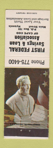 Matchbook Cover - First Federal Savings and Loan Hyannis MA Abraham Lincoln